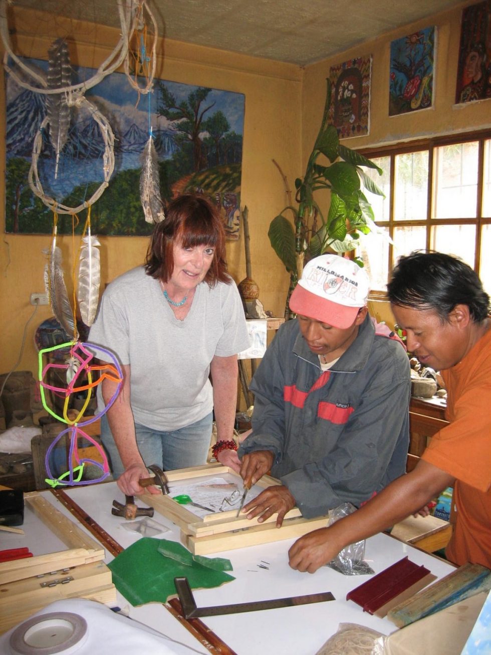 Gini, Juan & Miguel making silkscreens