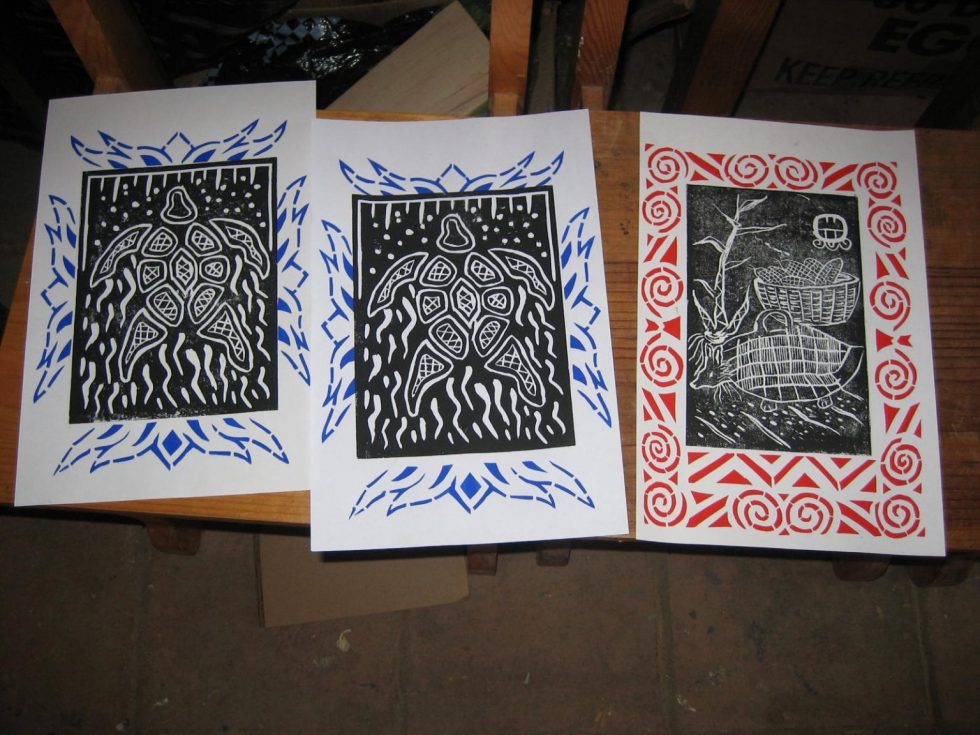 Combined silkscreen & lino prints